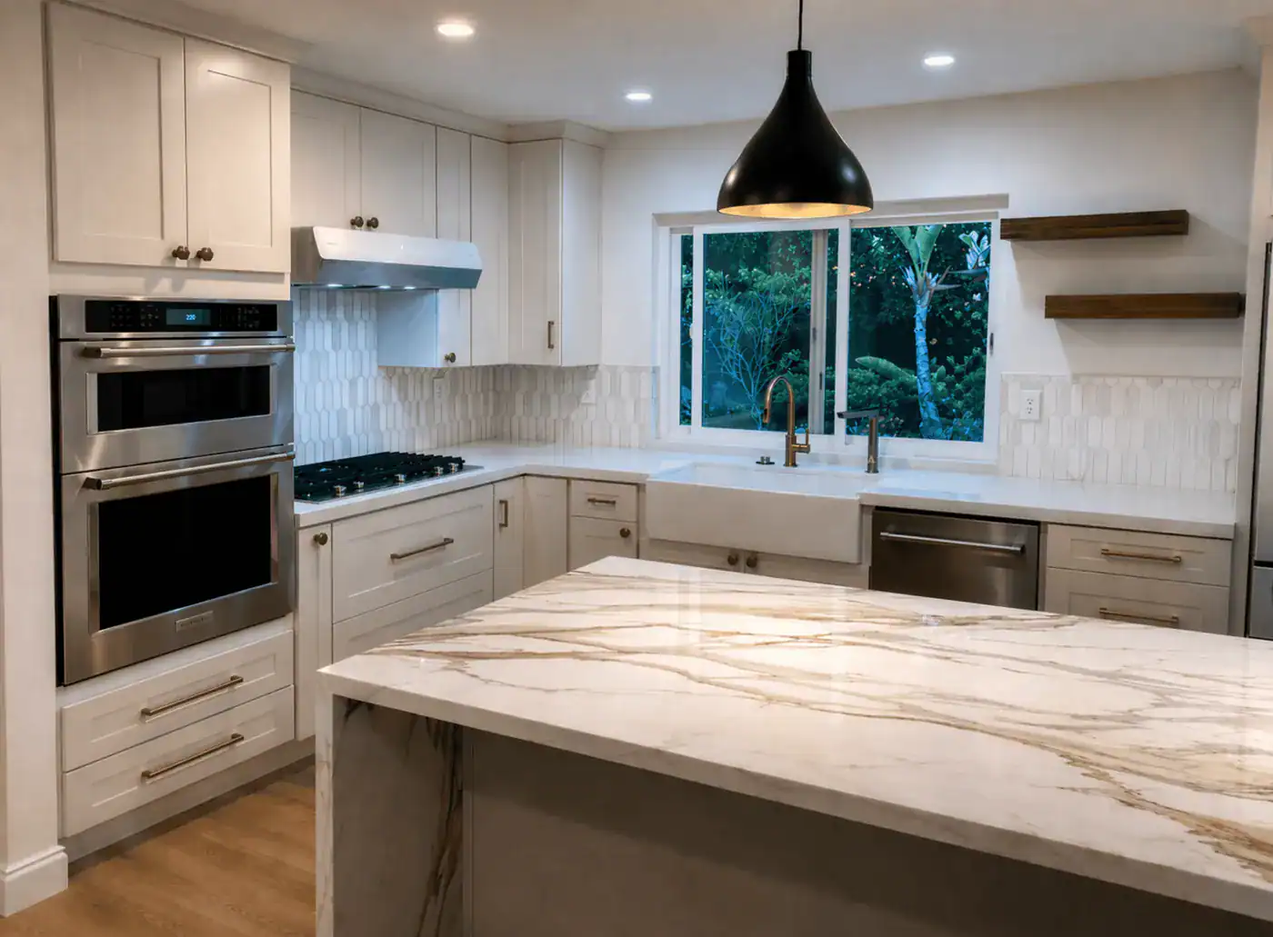 Santa Monica kitchen remodel with waterfall island